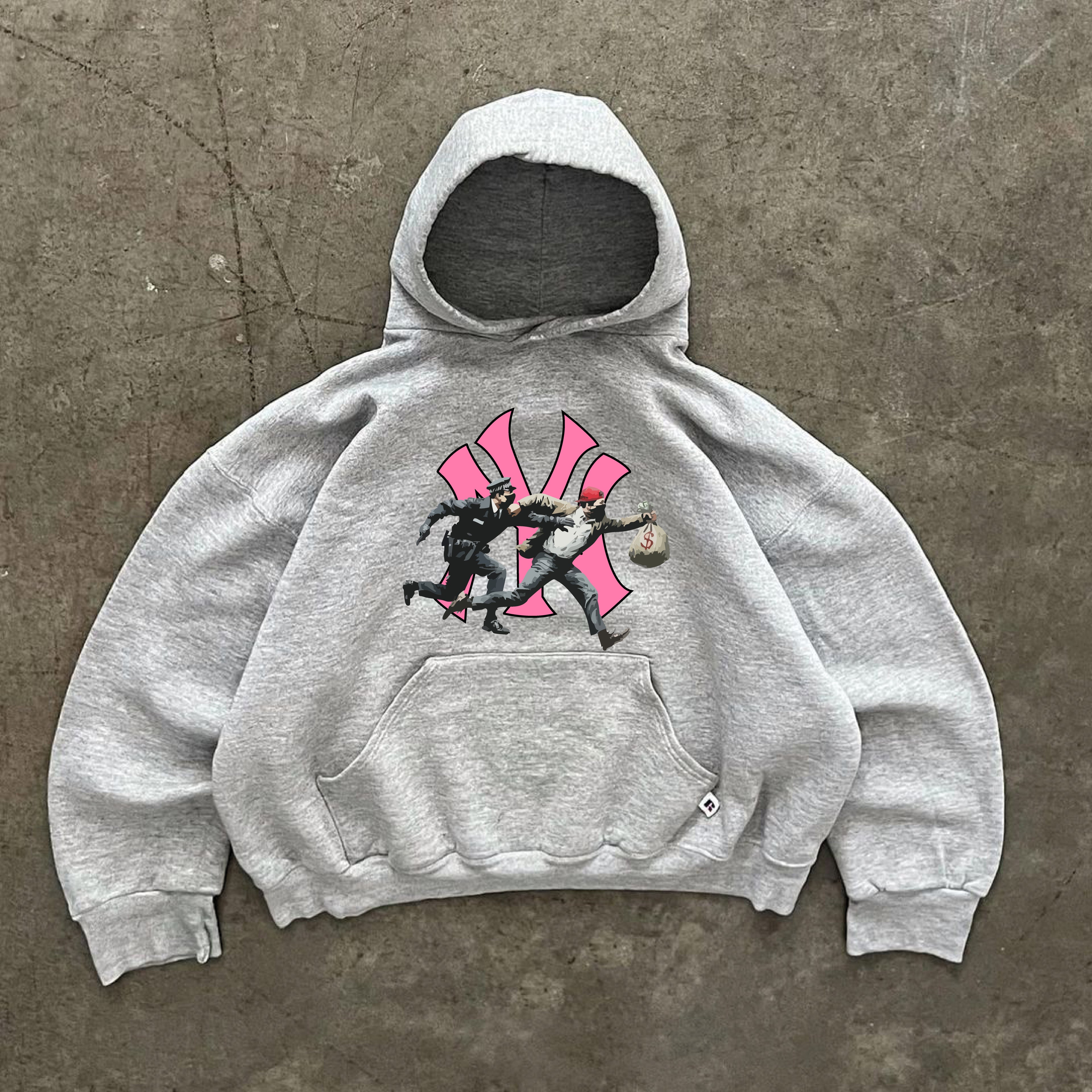 New York Yankees graphic BOOTLEG boxy fit hoodie  "pink robbery"