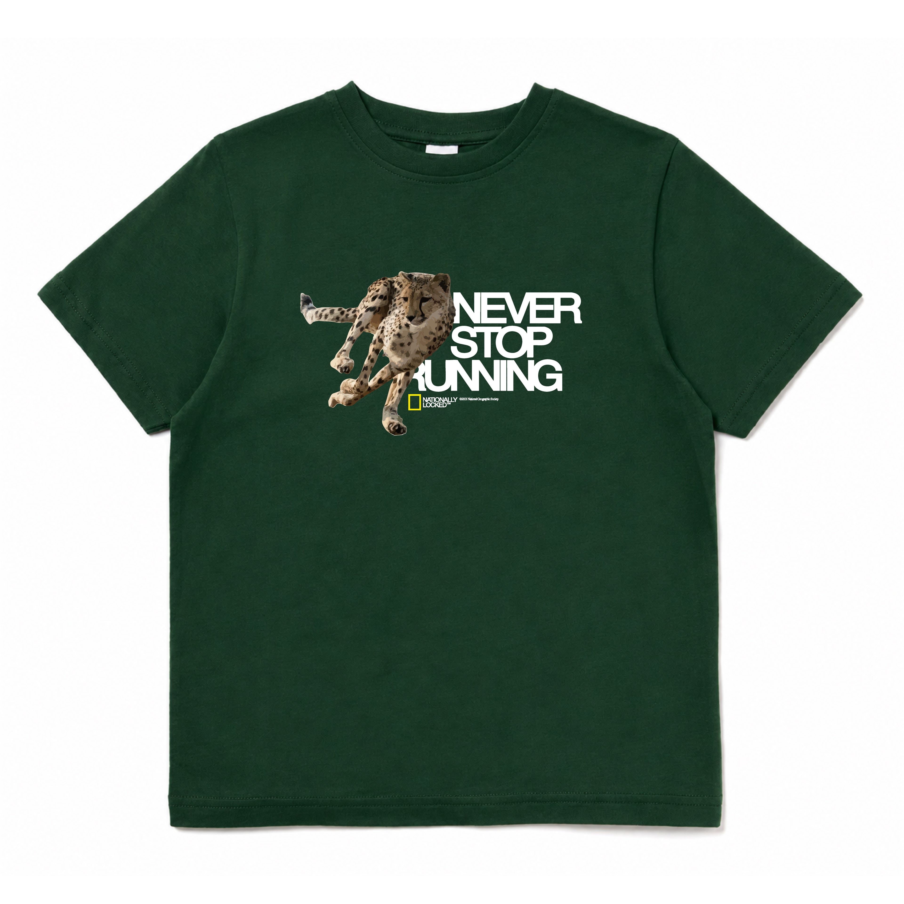 NATIONALLY LOCKED NEVER STOP RUNNING CHEETAH GRAPHIC TEE