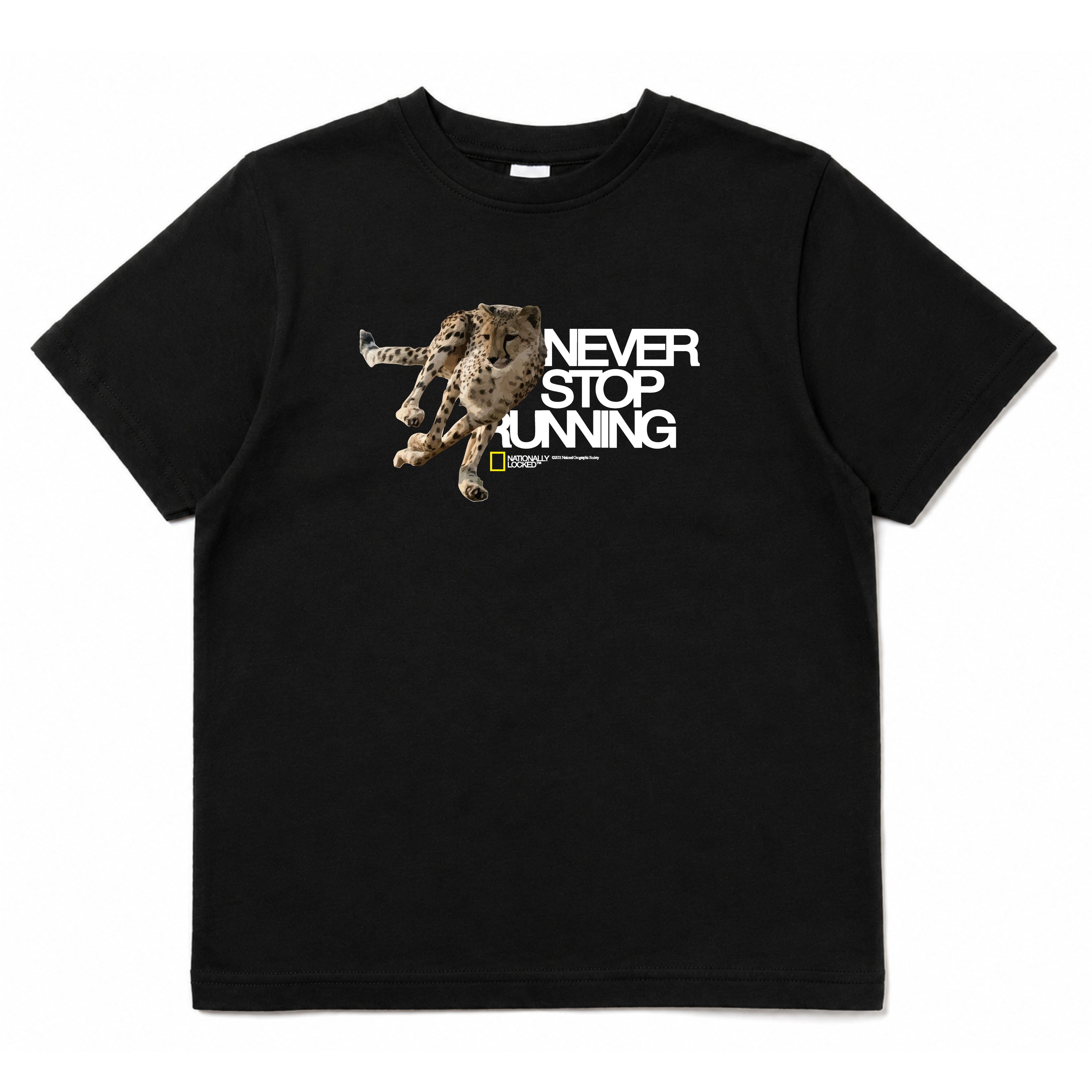 NATIONALLY LOCKED NEVER STOP RUNNING CHEETAH GRAPHIC TEE